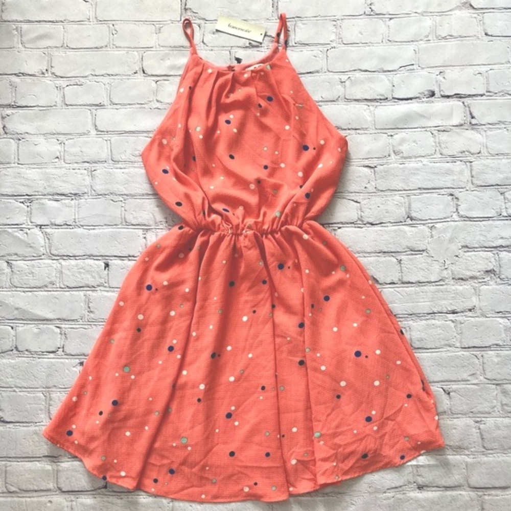 NWT Francesca’s Mi Ami Coral Polka Dot Dress
